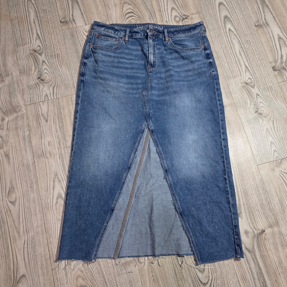 American Eagle Outfitters Low-Rise Maxi Denim Skirt - Triangle Slit - Size 14